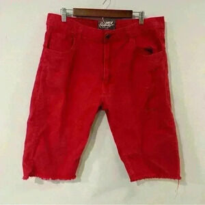 ESMX Men’s Red Distressed Ripped Jean Red Cutoff Shorts Y2K Baggy Style Size 38